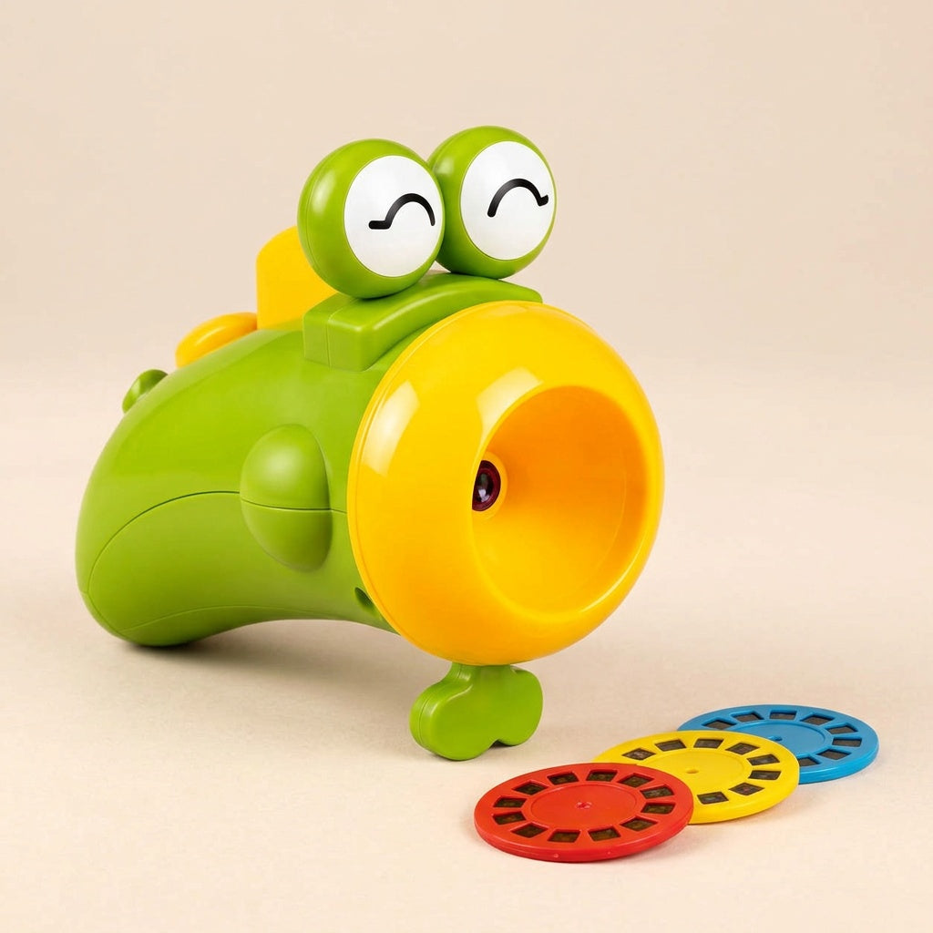Torche projecteur d'histoires verte et jaune avec ses disques d'images interchangeables