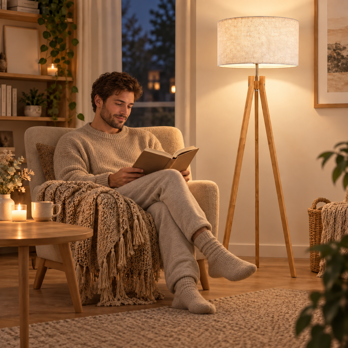 Lampadaire nordique luxueux en bois