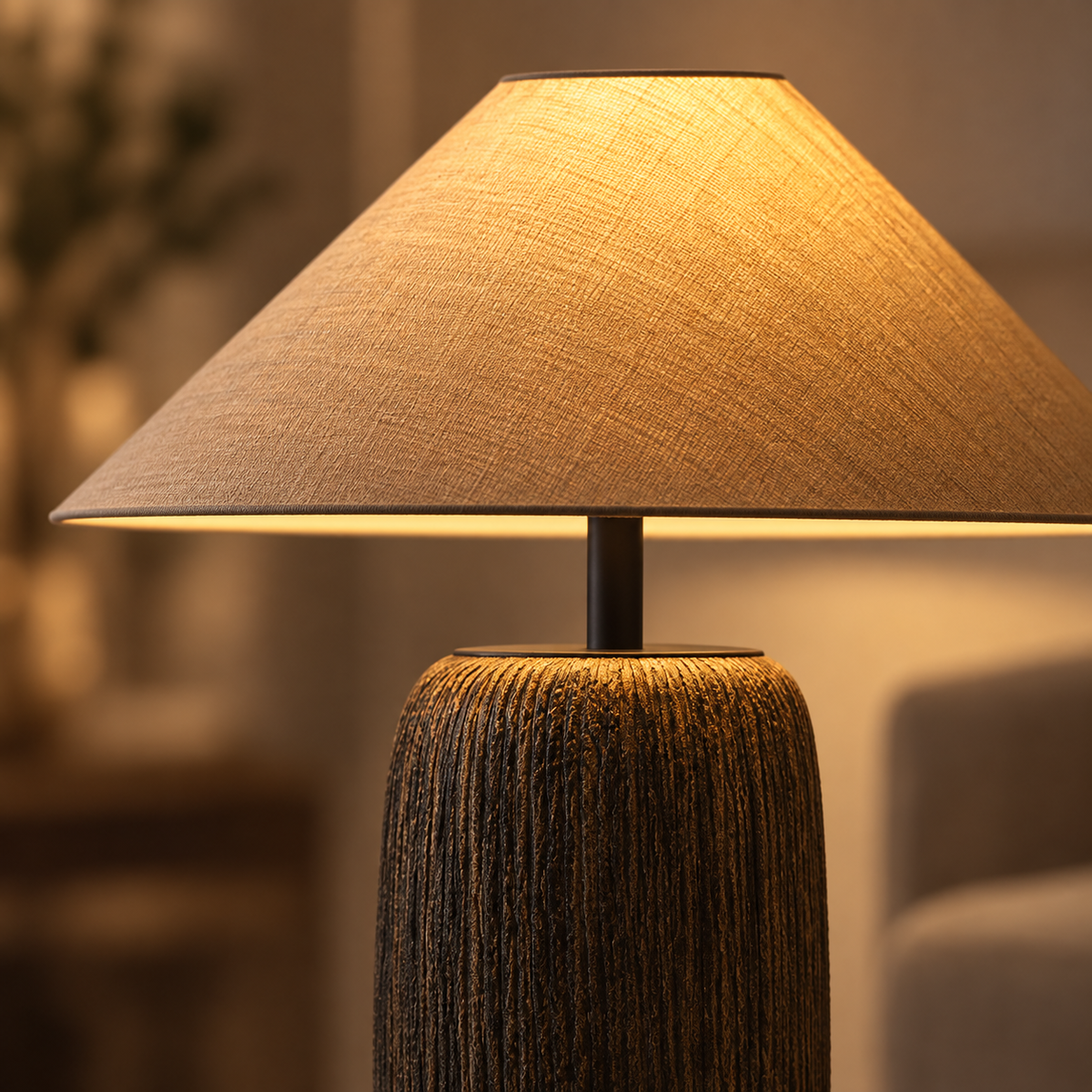 Lampadaire rétro en céramique et tissu