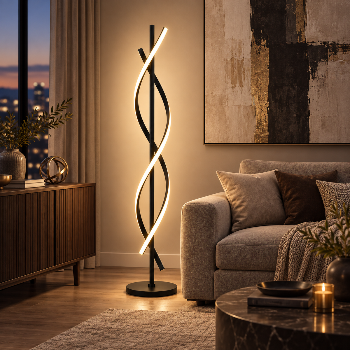 Lampadaire LED sculptural nordique en aluminium