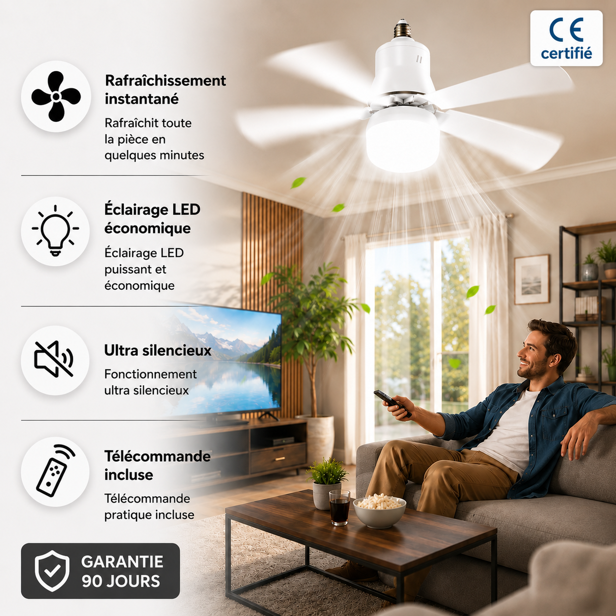 Ventilateur de plafond LED 2 en 1