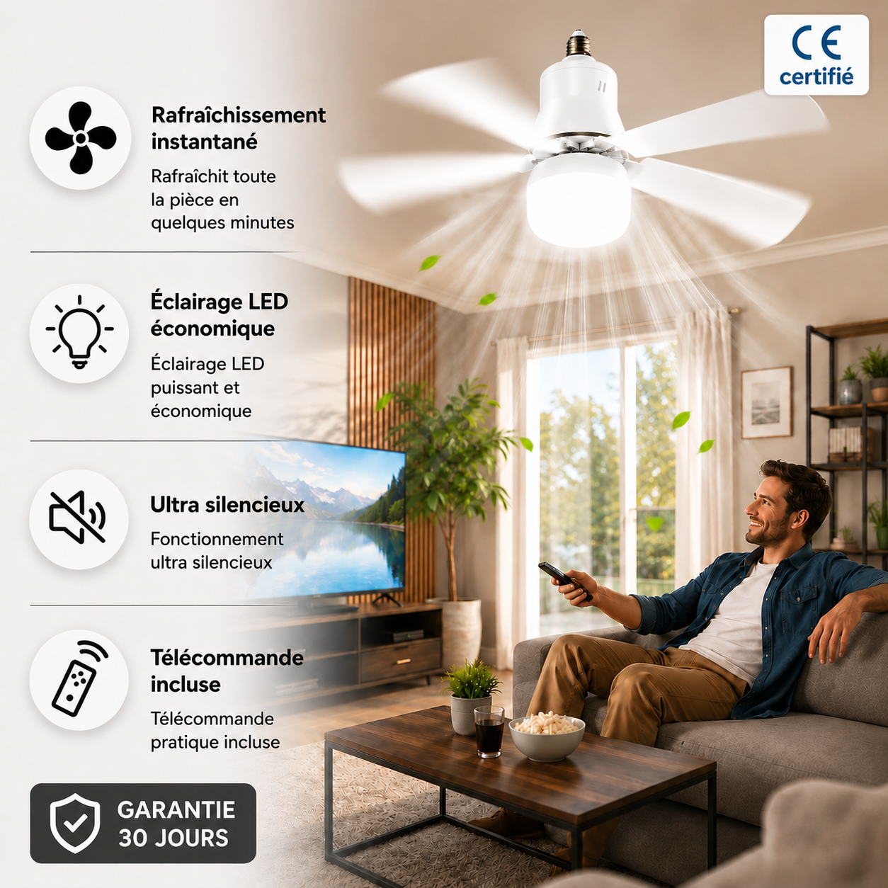 Ventilateur de Plafond LED Silencieux avec Télécommande – Éclairage Réglable & 6 Vitesses