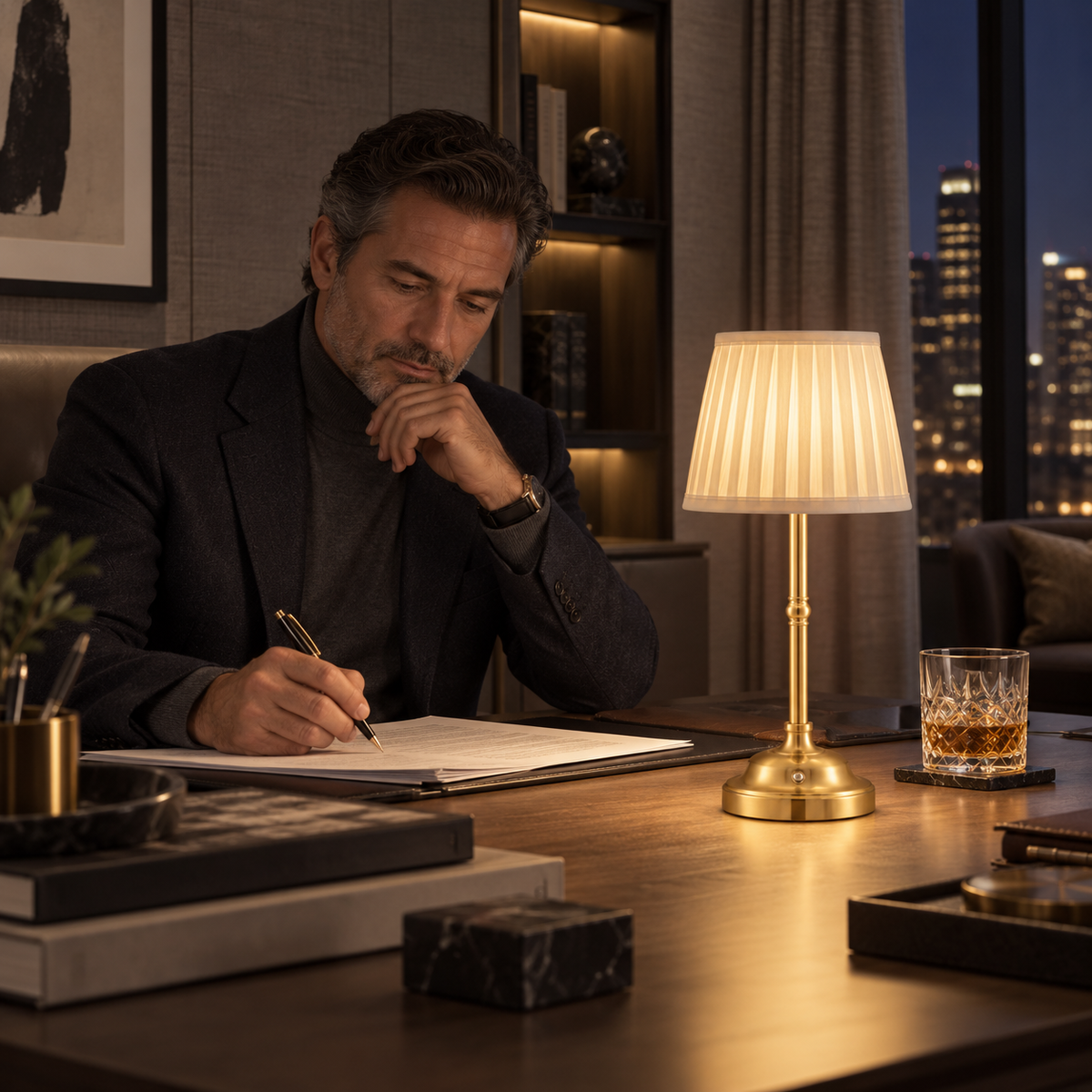 Lampe de table LED rechargeable avec abat-jour plissé