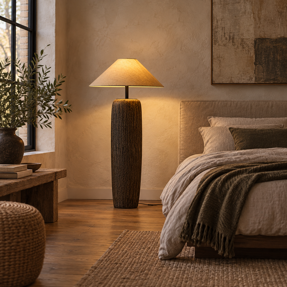Lampadaire rétro en céramique et tissu