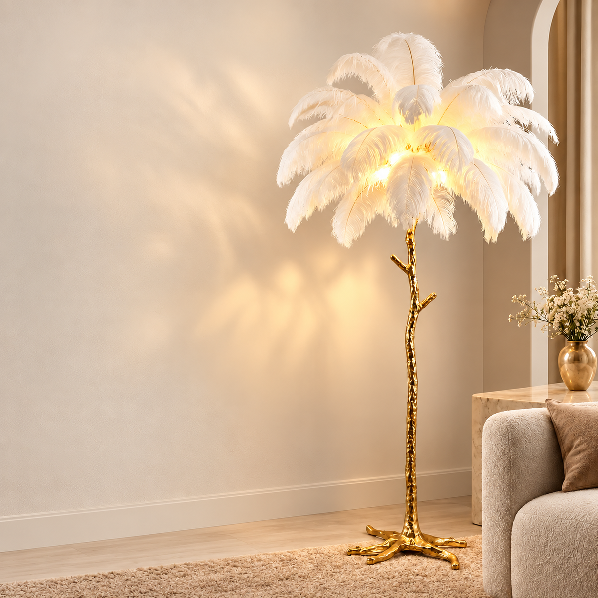 Lampadaire de luxe en plumes d'autruche