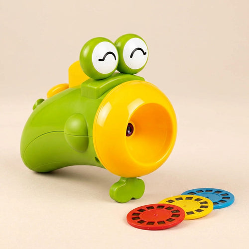 Torche projecteur d'histoires verte et jaune avec ses disques d'images interchangeables