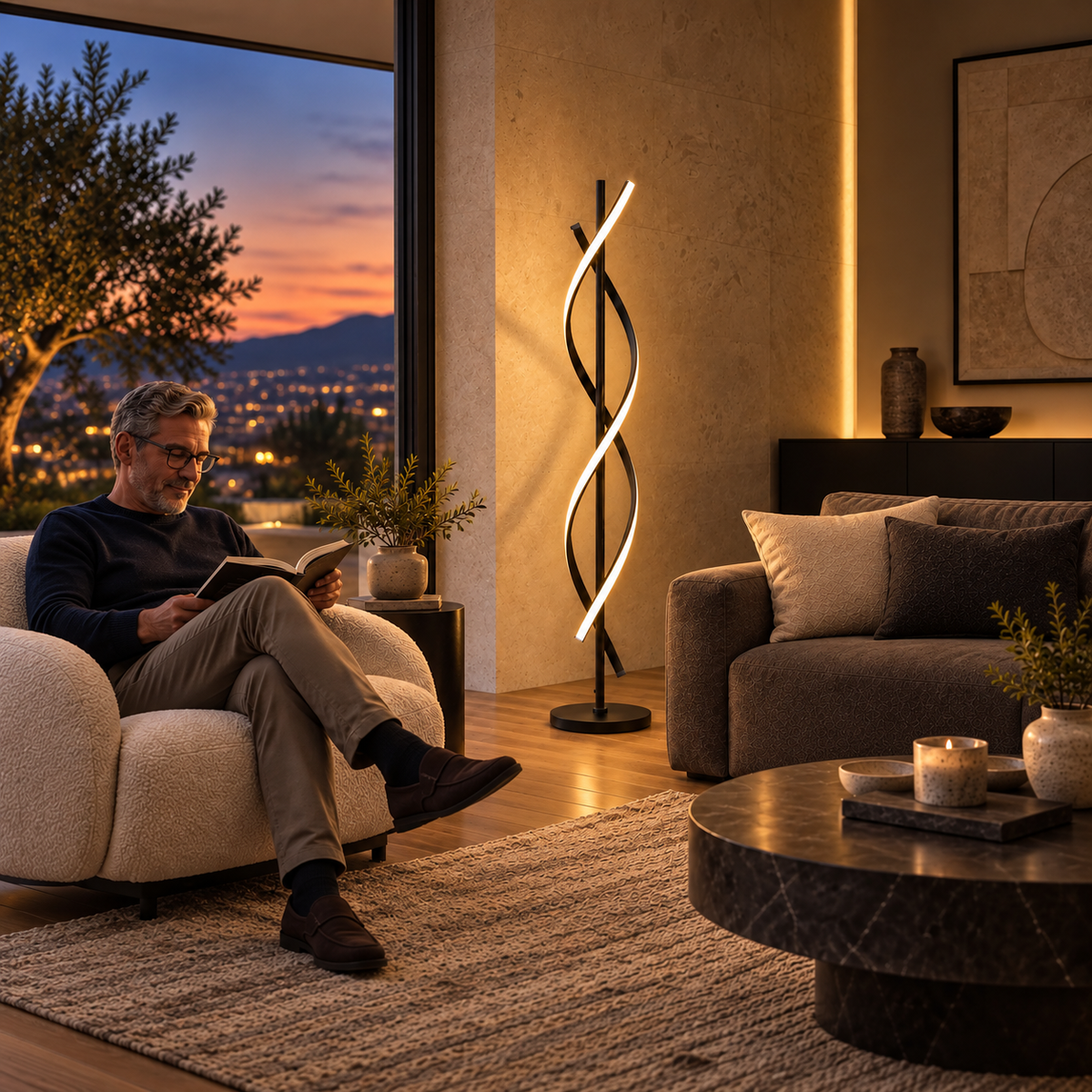 Lampadaire LED sculptural nordique en aluminium
