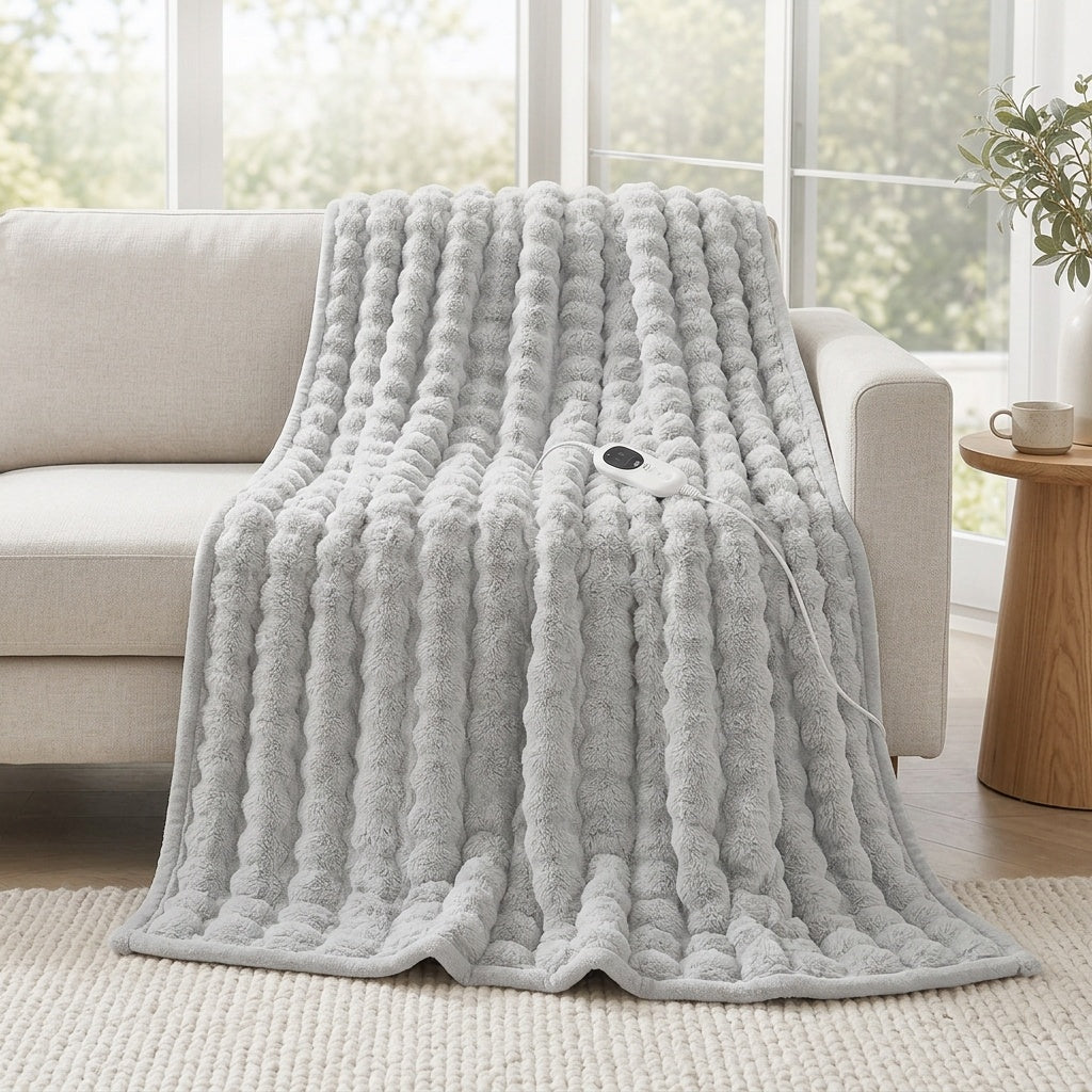 Plaid chauffant fausse fourrure