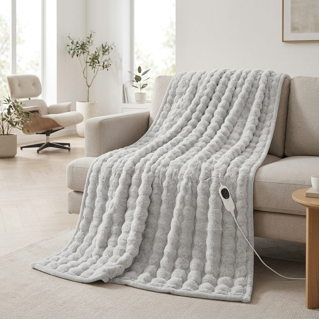 Plaid chauffant fausse fourrure