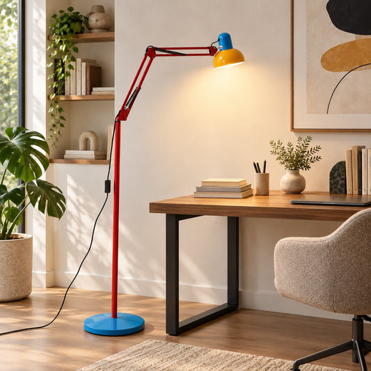 Adjustable Swing-Arm LED Floor Lamp – Retro Colour Design