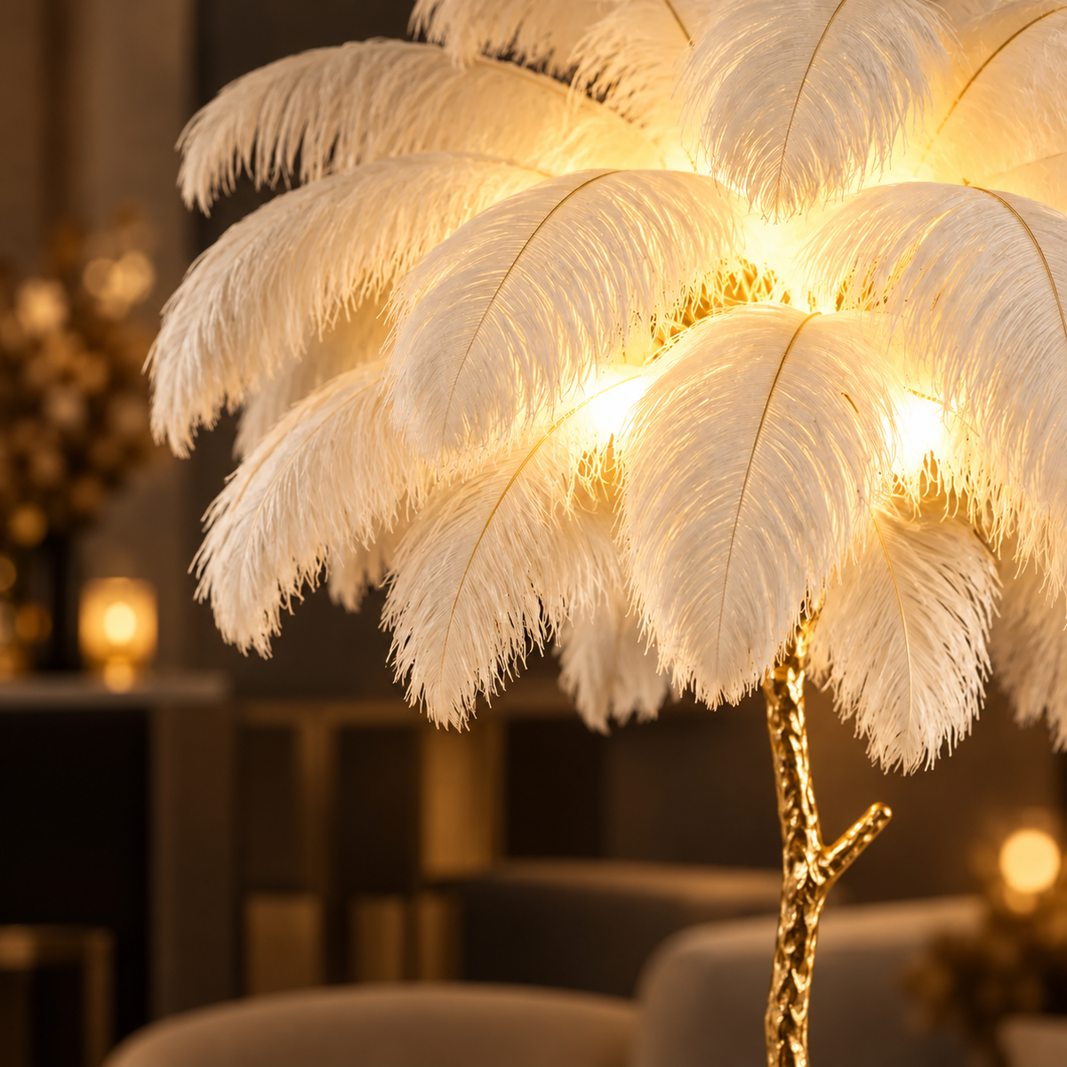 Lampadaire de luxe en plumes d'autruche