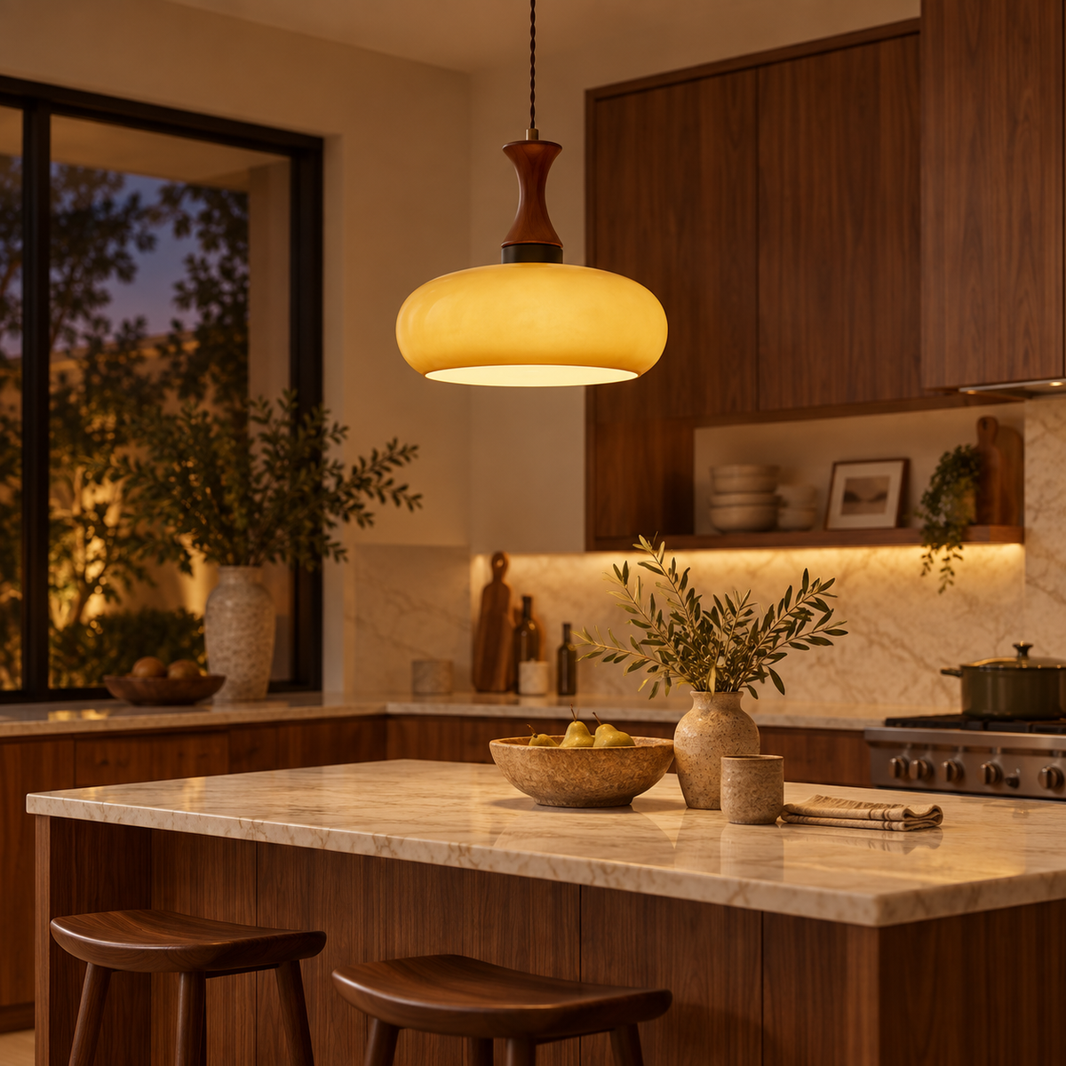 Bauhaus Wood & Glass Pendant Light