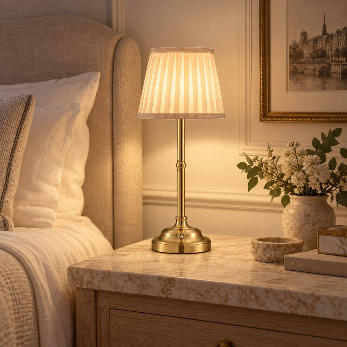 Lampe de table LED rechargeable avec abat-jour plissé