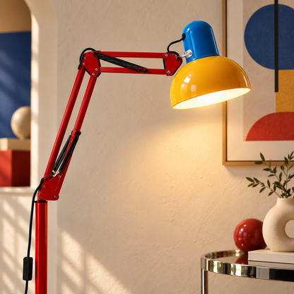 Adjustable Swing-Arm LED Floor Lamp – Retro Colour Design