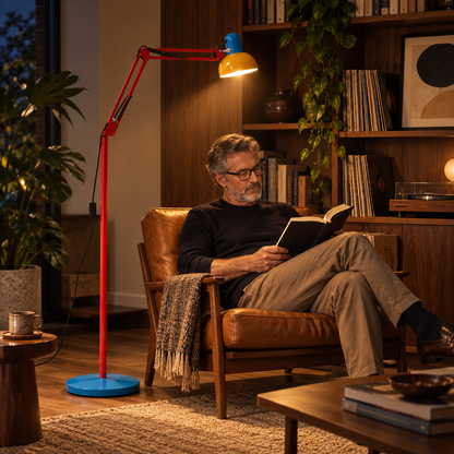 Adjustable Swing-Arm LED Floor Lamp – Retro Colour Design