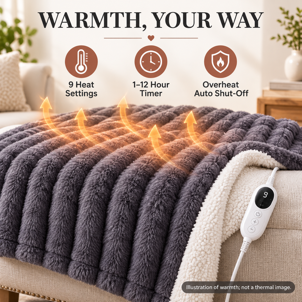 Plaid Chauffant Fourrure et Sherpa Anthracite
