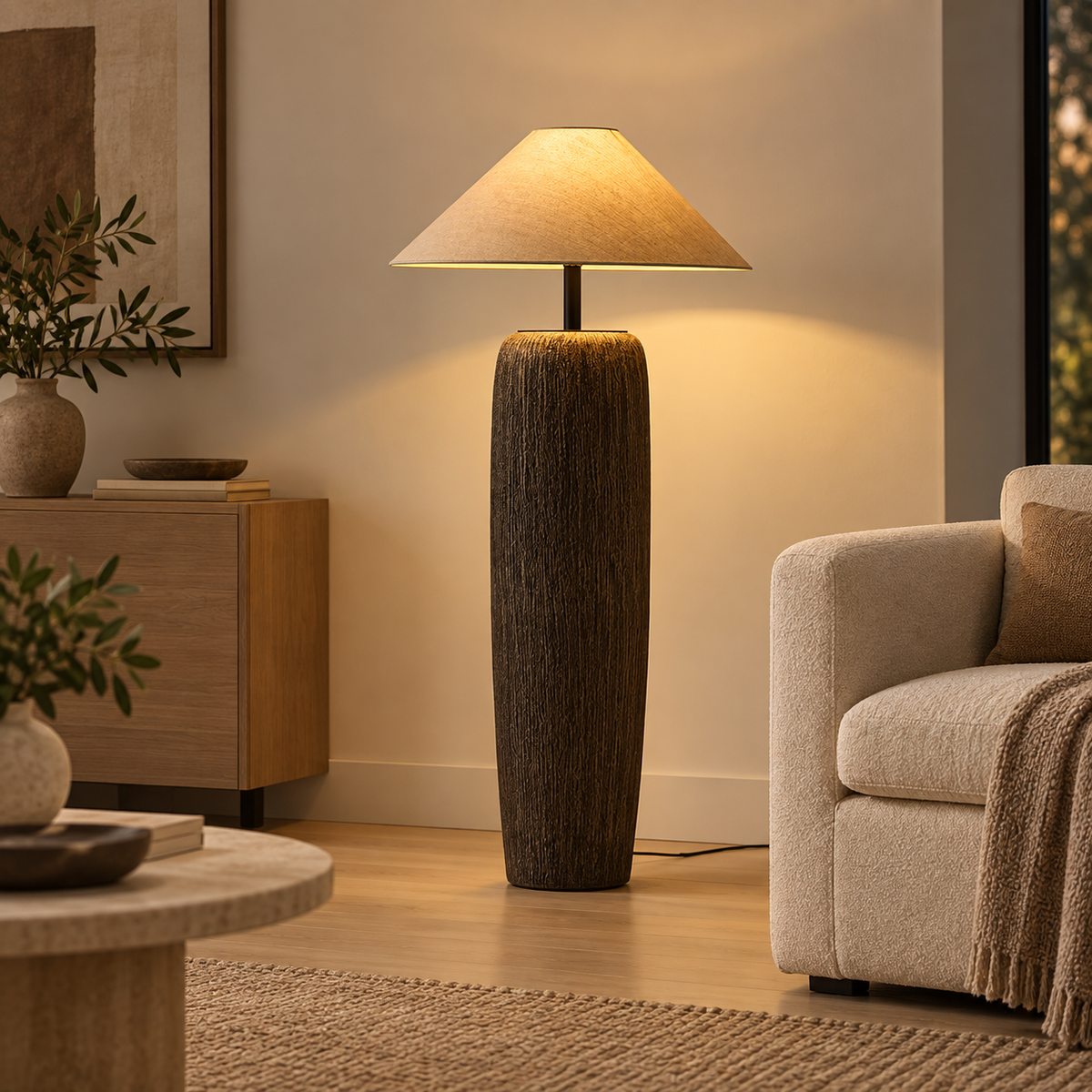 Lampadaire rétro en céramique et tissu