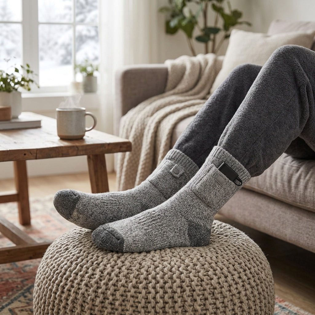 Chaussettes Chauffantes Rechargeables en situation