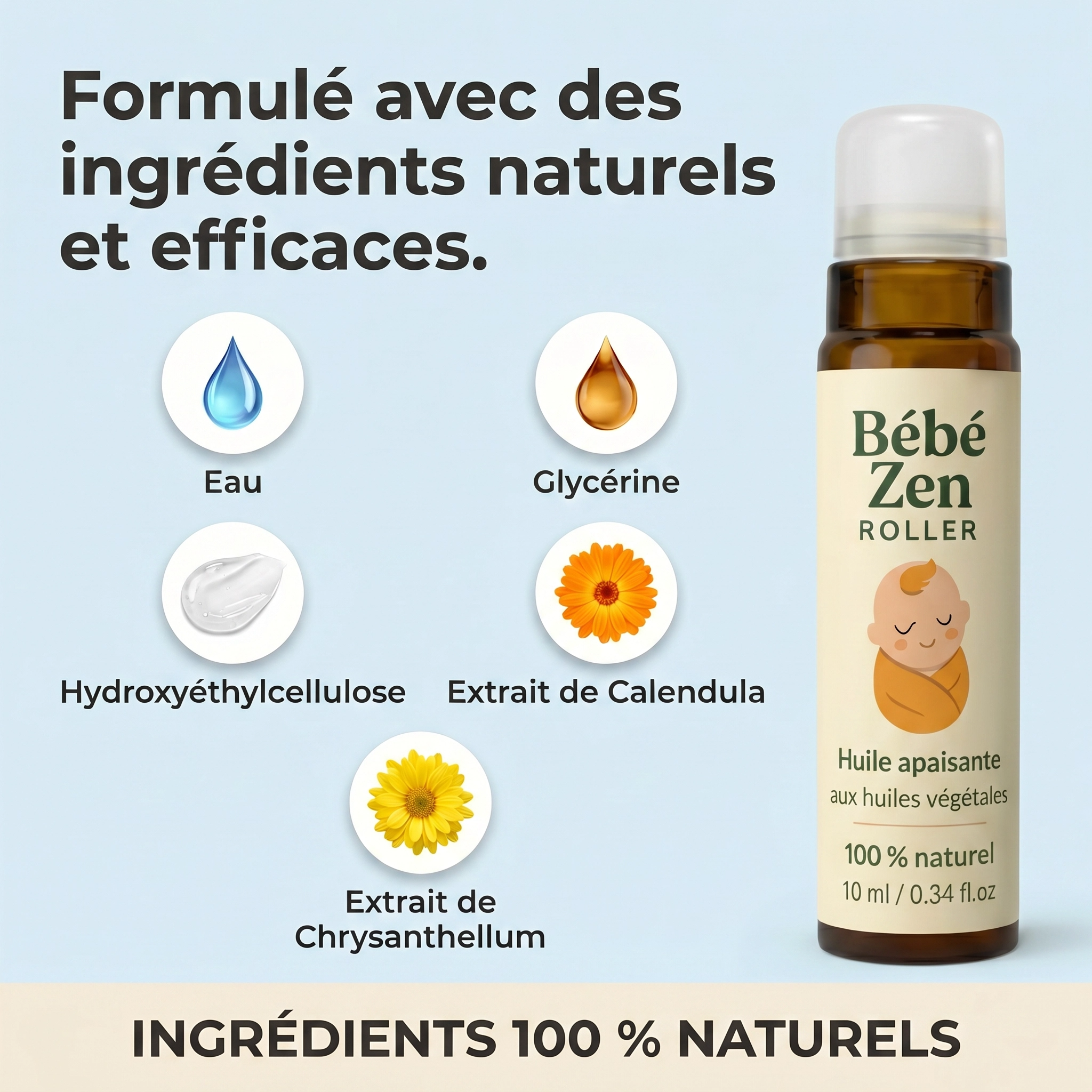 Bébé zen roller - Roll-on naturel pour poussées dentaires