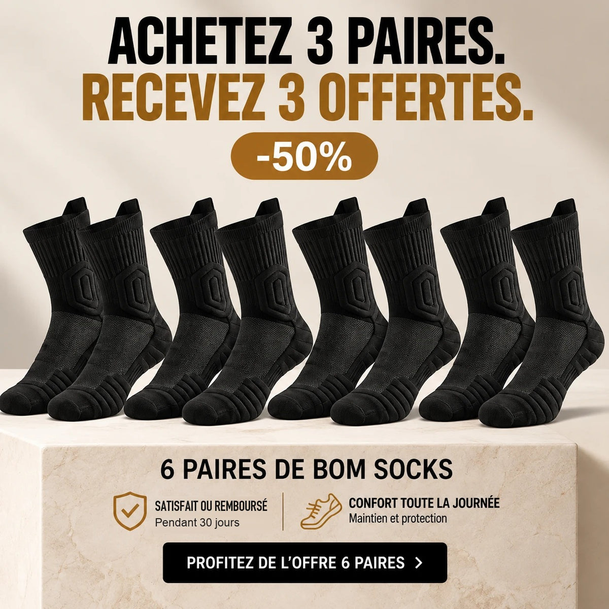 BOM SOCKS – 3 paires achetées, 3 offertes