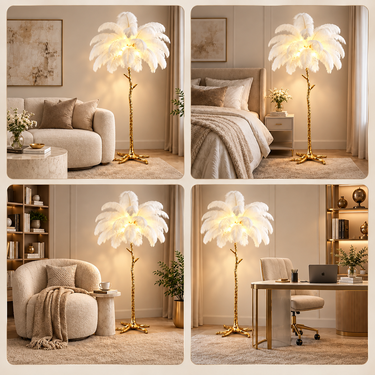 Lampadaire de luxe en plumes d'autruche