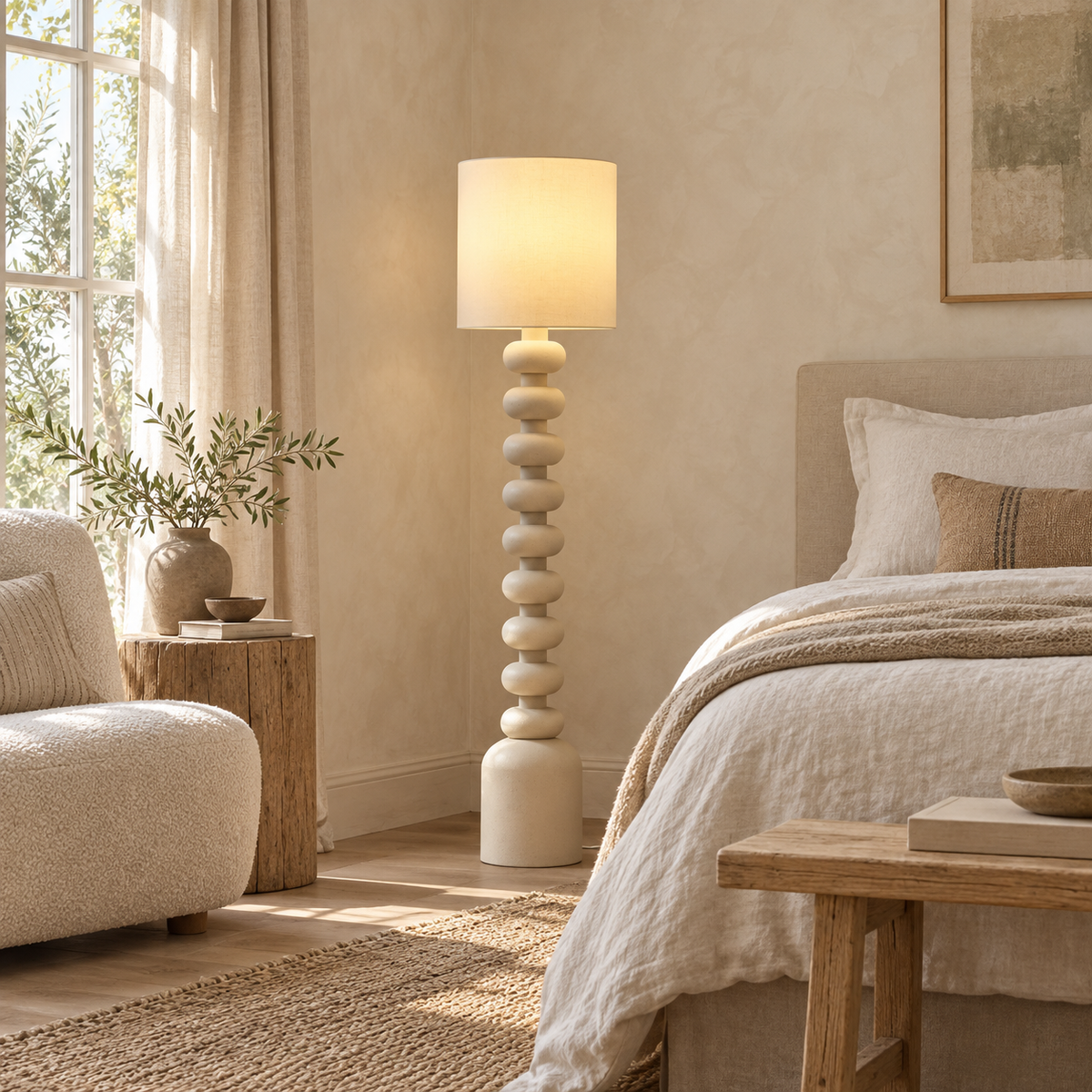Lampadaire rétro français en forme de gourde crème