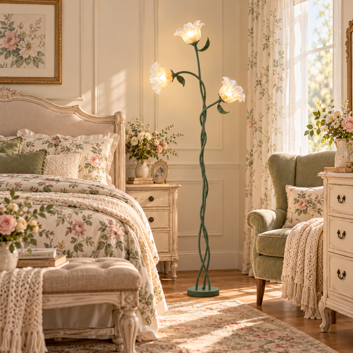 French Country Floral Floor Lamp – Retro Style