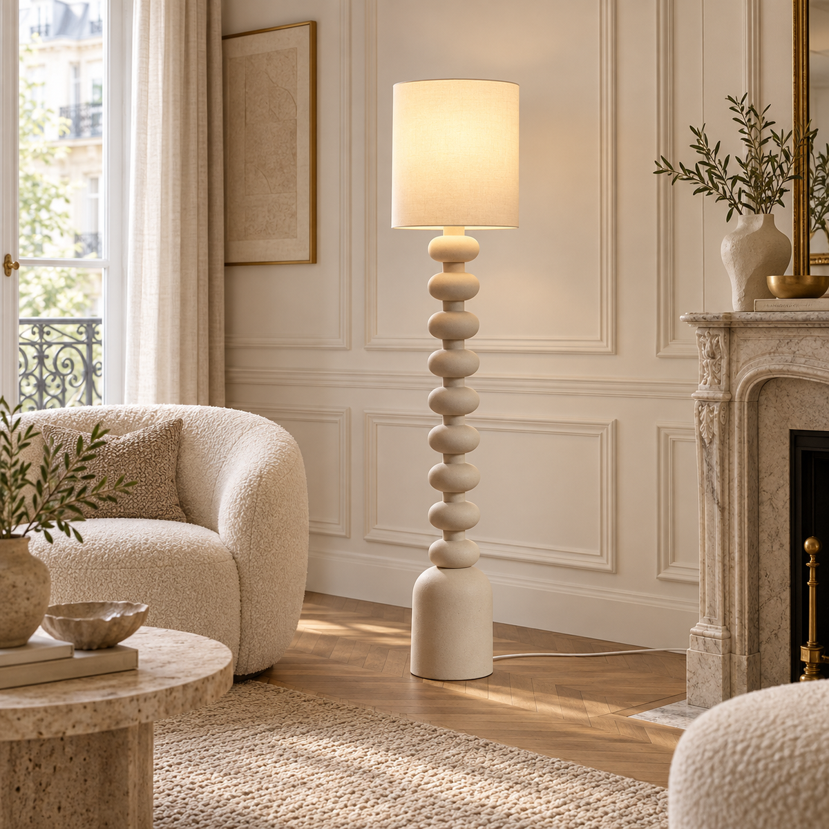 Lampadaire rétro français en forme de gourde crème